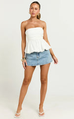 Karmen Top - Strapless Ruched Side Bubble Hem Top in Off White