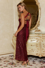 Glittering Gaze Sequin One Shoulder Maxi Dress Red