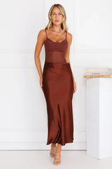 Rule The Glow Satin Mesh Maxi Dress Brown