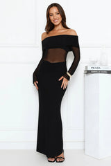 Softspell Off Shoulder Mesh Maxi Dress Black