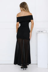 Lumière Off Shoulder Mesh Maxi Dress Black