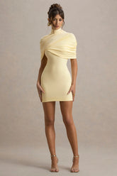 Perdi | Lemon Bodycon Mini Dress With Twisted Cape