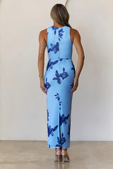Gilded Mirage Mesh Maxi Dress Blue