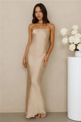 The Felicity Strapless Satin Maxi Dress Champagne