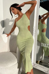 Trami One Shoulder Midi Dress - Green
