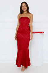 Symphony Of Silk Satin Strapless Maxi Dress Red