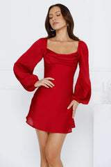 Phoenix Satin Long Sleeve Mini Dress Maroon