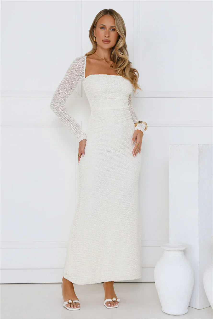 Hot Girl Habits Long Sleeve Maxi Dress Beige