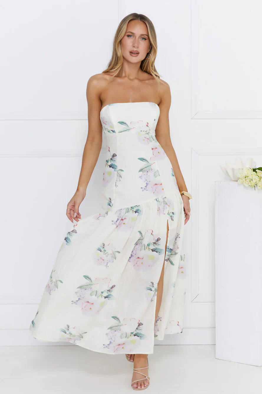 Sunset Whispers Strapless Maxi Dress Cream