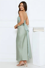Every Love Song Satin Strapless Maxi Dress Sage