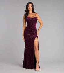 Ashlie Velvet Burnout Lace-Up Formal Dress