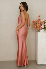 The Penelope Cowl Satin Maxi Dress Rose