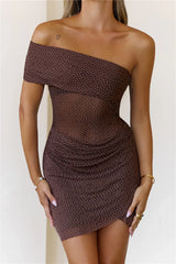 Nightfall Babe One Shoulder Mini Dress Brown